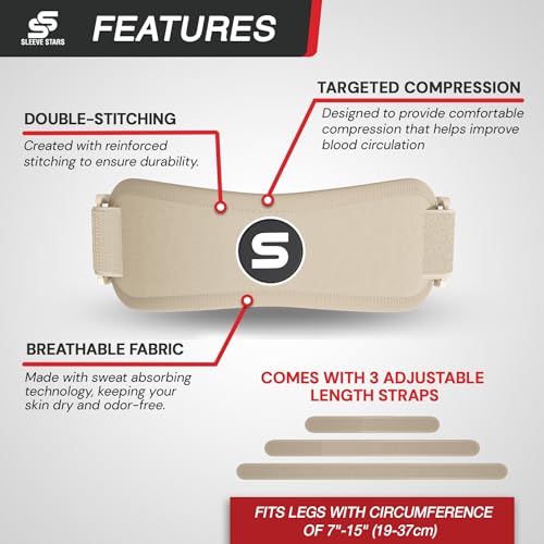 Image of Sleeve Stars Swedish Brand Patellar Tendon Support Strap for Women & Men Effective Osgood Schlatter Knee Brace Youth & Kids Knee Brace with 3 Adjustable Length fits 7 inch-15 inch (Single /Beige /Kids)