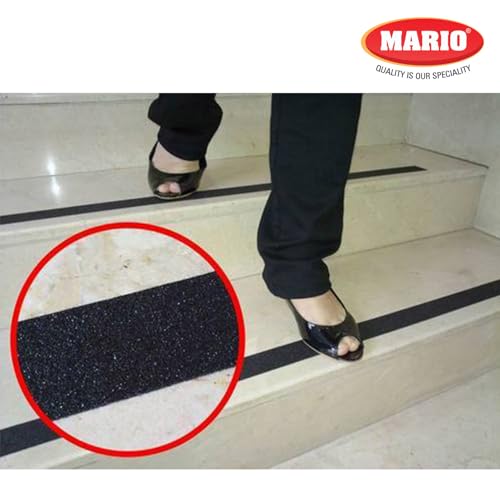 Image of Mario Anti-Skid Anti-Slip Tape Black Extra-Wide 96mm (4 Inch) x 5M | Heavy-Duty High-Traction Non-Slip Safety Grip Tape | Waterproof Self Adhesive Tape for Stairs, Walkways & Industrial Use Areas