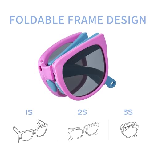 Foldable Kids Sunglasses, Colourful Flexible Frames for Boys & Girls, Single-Pack3