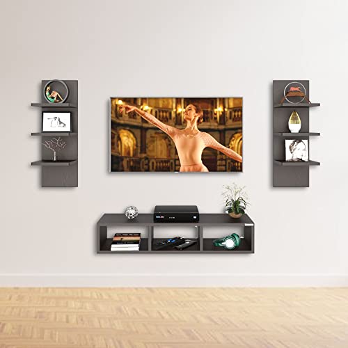 Image of ESTANTERIA Lacto Tv Unit Wall Mounted Engineered Wood TV Unit, TV Cabinet for Wall, TV Stand for Wall, TV Stand Unit Wall Shelf for Living Room, Set Top Box Wall Display Rack Stand -DIY(Wenge)
