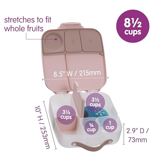 Image of b.box Lunch Box for Big Eaters All Ages - 8.5 Cup Leak Proof Bento Box with 4 Compartments, School Lunch Container with Ice Pack, Dishwasher Safe, BPA-Free, PFAS-Free - Blush Crush