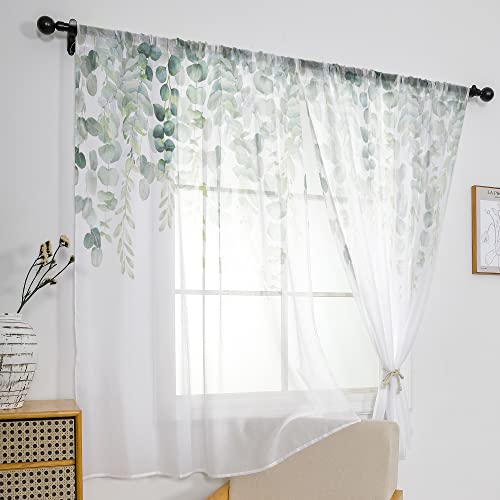 Hms Happy Memories Rod Pocket Window Sheer Curtains (2 Panels) Linen Textured Semi Sheer Curtains Light Glare Filtering Window Decor Set For Kitchen/Bedroom/Living Room (W52 X L63 Inch, Color A) #TOP5