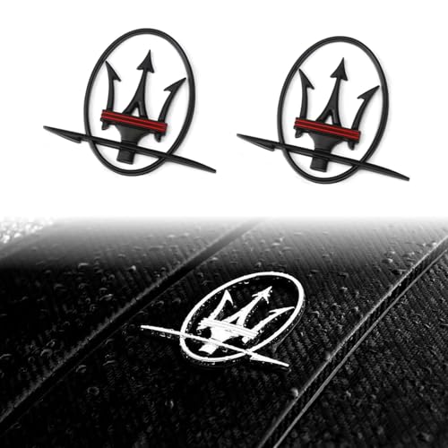 Image of 2PC Side Door Trident Logo Emblem Stickers,3D Rear Window Badge Compatible with Qvattroporte,Ghiblii Series Accessories(Black Red)