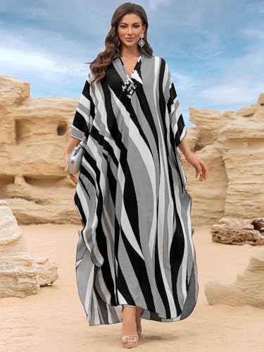 Image of KEYLORTING Plus Size Kaftan Dress Women, African Moo Moo Print Caftan, Batwing Dress, Beach Cover Up for Party and Loungewear