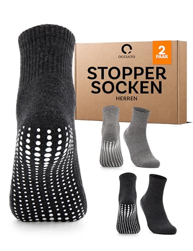 Occulto Herren Stoppersocken 2er Pack 4er Pack (Modell: Andi) 2 Paar - Schwarz Grau 43-46