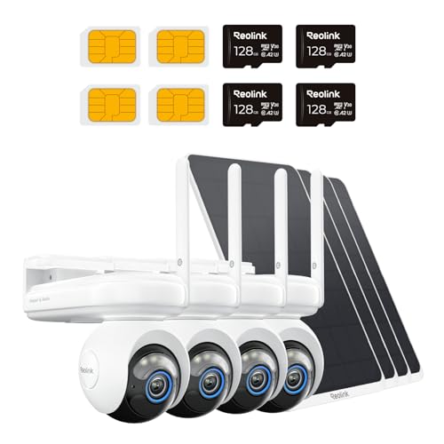 REOLINK Altas Go PT 4G LTE 360° Solar Cellular Security Camera+128GB SD Card -4Pack, 24/7 Recording Wireless Outdoor for Home Security, 10s Pre-Record, 2K ColorX Night Vision, Large Battery