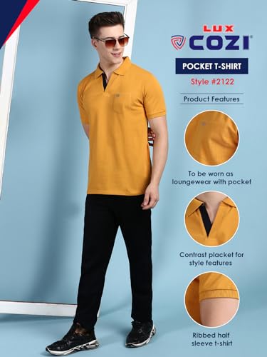 Image of Lux Cozi Men Cotton Regular Fit Polo Neck Half Sleeve Solid Casual T-Shirt with Chest Pocket | Pack of 2 |
