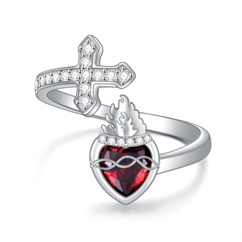 Bague cœur sacré de Jésus en argent 925, cadeau femme idéal