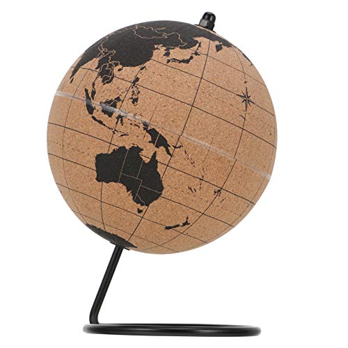 Mappamondo da tavolo in sughero con supporto per decorazione scrivania ufficio, 20 x 16 cm