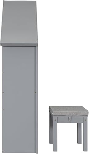 Miniatura 5 de Juego de escritorio y silla de estudio para niños, mesa de estudio de madera con taburete acolchado, computadora en forma de casa y estación de