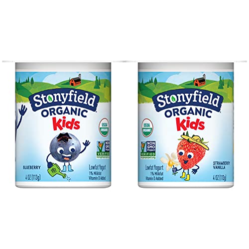 Stonyfield Organic Kids Strawberry Vanilla & Blueberry Lowfat Yogurt Cups Variety Pack, 4 Oz. Each, 6 Ct #TOP5