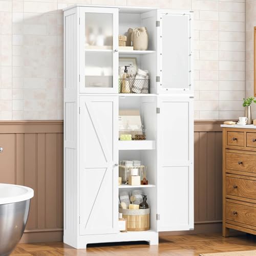 BOTLOG Tall Bathroom Storage Cabinets, Freestanding Linen Cabinet with Glass