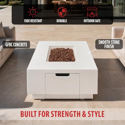 Image of AMS 66 inch Rectangular Concrete Propane Gas Fire Pit Table only (Cream White)