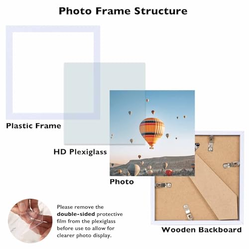 Image of JCJMY 5x5 Picture Frame White for Wall Hanging or Tabletop, Wall Mounting Horizontally or Vertically, 5 x 5 Square Wall Gallery Poster Photo Frame with Shatter Resistant Plexiglass, White