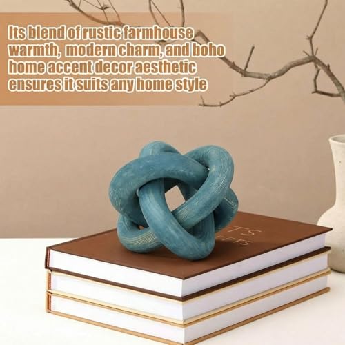 Image of Yalikop 3 Link Wood Knot Decor Rustic Home Decor Accents Hand Carved Coffee Table Decoration, Boho Chain Link Decoration, Modern Shelf, Rustic Objects for Home Living Room Bedroom(Blue)