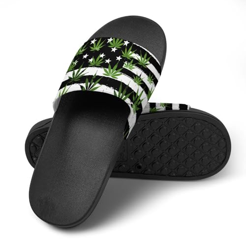 USA Weed Flag Women's House Sandals Non Slide Bathroom Beach Slippers for Men4