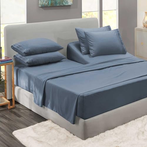 Clara Clark Flex Top King Sheets, Hotel Luxury, Stone Blue
