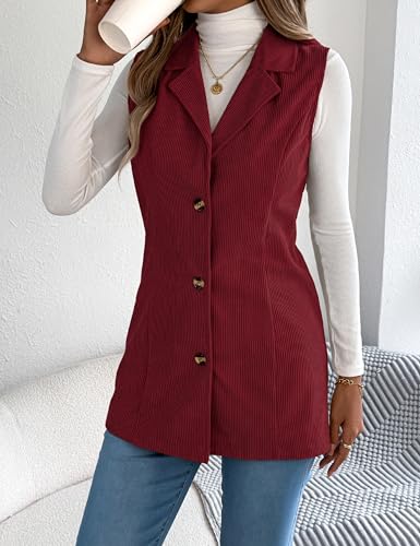 ZILIN Women's Corduroy Vest Button Down Sleeveless Shacket Shirt Jacket4