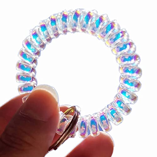 Bright Clear Flexible Spring Spiral Wrist Coil Keychain Band Wristband Key Chain Ring Tag Pack of 5 (Color 3)