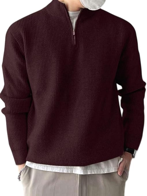 Image of ColorChakra High Neck Woollen Sweater for Mens Half Zip Wool Cardigan Plus Size M to 5XL