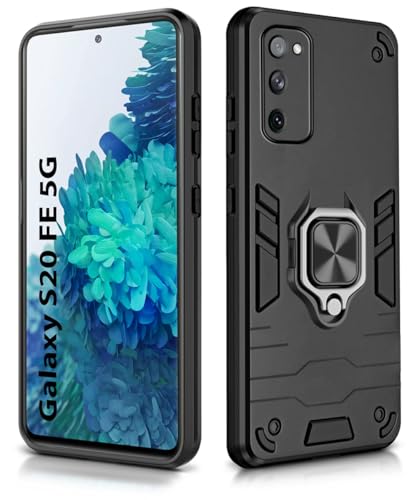 Image of WOW IMAGINE Shock Proof Back Case Mobile Cover for Samsung Galaxy S20 FE 5G | Back Cover Case (Tough Armor | Hybrid PC + TPU | Ring Holder & in-Built Kickstand | Black)