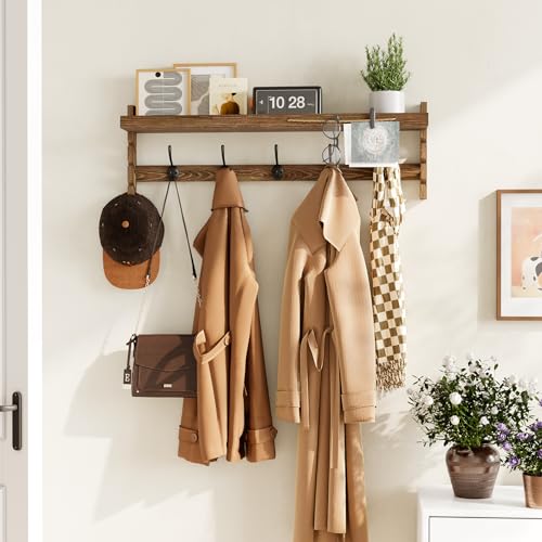 Image of AMBIRD Wall Hooks with Shelf 28.9inch Entryway Wall Hanging Shelf, Wood Coat Hooks, Coat Rack Wall Mount Rack with 5 Dual Hooks, Glasses Organizer and Hat Organizer