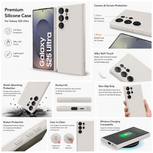 Image of DIZORO Microfiber Candy Case Compatible for Samsung S24 Ultra Smooth Touch Cushion Liquid Soft Silicone Rubber Phone Cases Non-Slip Full Body Protective Shockproof Back Cover (Stone Grey .)