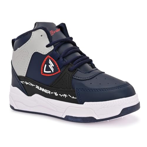 Image of Birde Stylish Comfortable Regular Wear Trekking & Hiking Walking Hi Neck Shoes with Rubber Outsole Memory Foam Casual Blue PVC High-Top Shoes for Kids Memory Foam Shoes