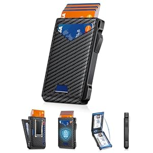 Wallet for Men RFID Wallet with 2 ID Windows & Money Clip, Slim Pop Up Card Holder for 10-12 Cards, Bifold Minimalist Smart Wallet for Front Pocket, Compact Metal Credit Card Holder, Gifts for Men