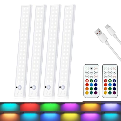 Image of Under Cabinet Light Wireless with Remote,15 Color RGB Magnetic Closet Lights, 96-LED Rechargeable Motion Sensor Light Indoor,Dimmable&Timer,12 Inch Stick on Lights for Kitchen,Pantry,Bedroom, Stairs