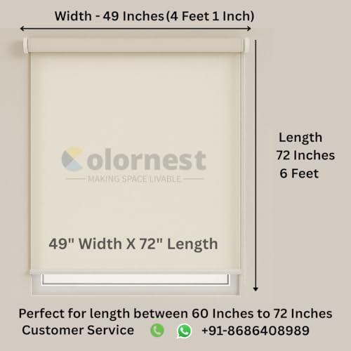 Image of 100% Blackout Roller Blinds for Windows 49 Inch W X 72 Inch L Roll-Up Shades Sun UV Protection for Home & Office, Ivory| Heavy Duty in 38 MM Pole