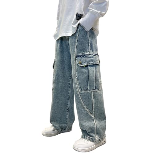 Boys Baggy Jeans Casual Elastic Waist Wide Leg Y2k Denim Pants Streetwear Vintage Ripped Cargo Trousers Loose Sweatpant 1-15T