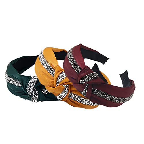 3Pcs Boho Wide Headband Rabbit Ears Hair Bands Fabric Non-Slip Headwear Elastic Twist Hair Hoop 1920s Accessories for Women Girls (Diamondv) - Image 4