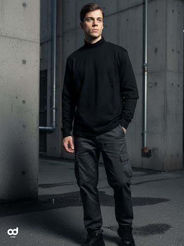 o-day Camiseta de cuello alto para hombre, 100 % algodón cálido – Camiseta de cuello alto para hombre, ajuste cómodo y suave, tallas M-XXL, Negro , L
