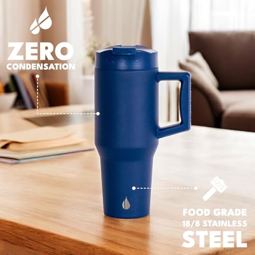 Image of Elemental 100% Leak Proof 32oz Tumbler with Handle & Straw Travel Mug | Stainless Steel Double Wall Insulated Tumbler for Hot and Cold Beverages with Sip & Straw Lid