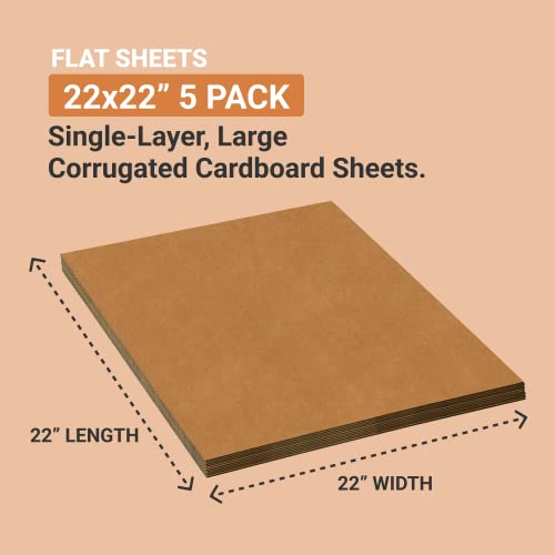 Image of Box USA Corrugated Cardboard Sheets 22 inch x 22 inch (5 Pack) Large Card Board for Layer Separation Packaging Mailing Shipping Packing, and Protecting Products from Forklift Damage - 5 Pack