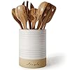 Barnyard Designs Ceramic Farmhouse Kitchen Utensil Holder for Countertop, Decorative Kitchen Utensil Holder, Large Kitchen Utensil Holder for Kitchen Counter, Utensil Crock Spatula Holder, 6.5" White