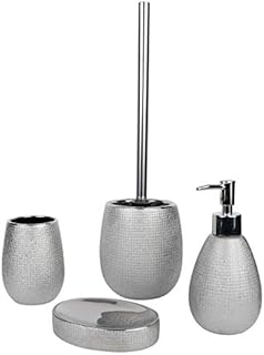 axentia 133274 Accessoires de Salle de Bains, grès/chromé/INOX/Plastique, argenté/Noir, 4 pièces