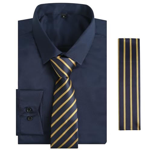 Image of Alizeal Mens 3 Pcs Long Sleeve Shirts Set | Pocket Square Necktie Perfect for Weddings Business Daily Wear
