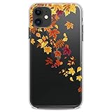 Cavka TPU Case Compatible with iPhone 13 Pro 12 Mini 5G 11 Xs Max X 8 Plus Xr 7 SE Phone Autumn Leaves Nice Girl Flexible Silicone Slim fit Clear Fall Design Orange Cute Print Soft Women Cute Leaf