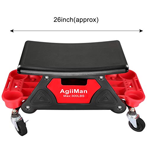Agiiman Mechanic Stool - Detailing Garage Rolling Stool With Wheels, Roller Creeper Seat Chair Repair Tools Tray, 2 Tool Storage Drawers Under Seat, 300 Lbs Capacity #TOP1
