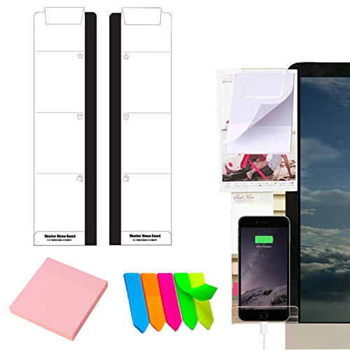 Monitor Memo Board,2 Pcs Acrylic Message Memo Boards Pad Phone Holder Left & Right Computer Monitors Screen Side Panel Sticky Reminder with Sticky Notes + Colored Index Tabs