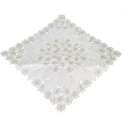 Espamira Tischdecke Weihnachten 85x85 cm Decke Mitteldecke Weihnachtsdecke Weiß Stickerei Silber Cover