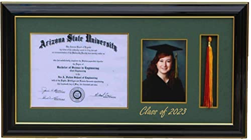 3Art 6X8 H-Diploma, With Tassel And 5X7 Picture Frame. Black/Green (Customizable) #TOP5