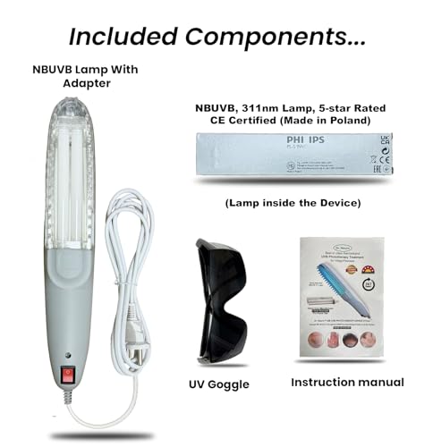 Image of Dr. Neuro NarrowBand UVB Phototherapy Device with 311nm NBUVB Lamp | 5-Year Warranty | Home Treatment for Vitiligo, Psoriasis, Eczema & Dandruff | Safety UV Goggles And User Manual Included | Blue UV Light (White & Grey)