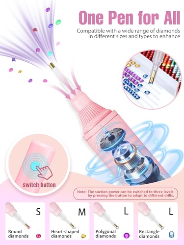 Image of Electric Diamond Painting Pen, Vacuum Diamond Art Pen Cordless | Rechargeable | Lightweight & Quiet | Metal Tips | Diamond Art Accessories & Tools for Adults | Gift for Gem Dimond Art Fans- Pink