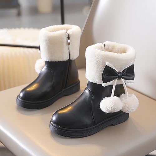 Girl's Winter Snow Boots Faux Fur Lined Mid Calf Shoes Side Zipper Warm Short Boots for Toddler Little Big Kid2