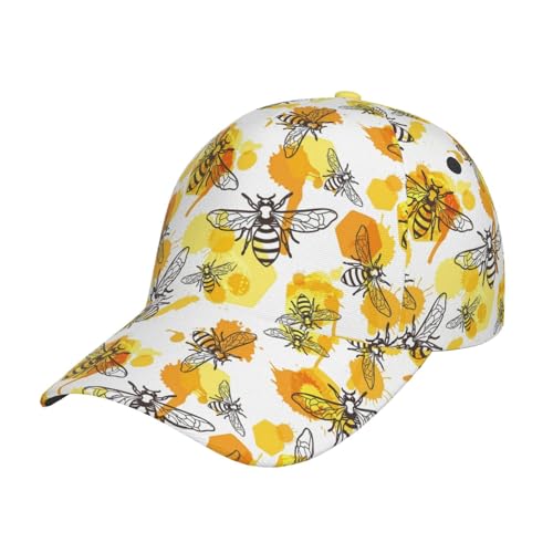 Honey Bee Baseball Cap Hats Adjustable Trucker Hat Outdoor Sun Cap for Men Women Dad Hat