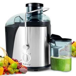Fullstar Juicer Machines Vegetable and Fruit, 400W Compact Juicer, 3″ Wide Mouth, 2-Speed Setting, Stainless Steel, BPA-Free (Black)