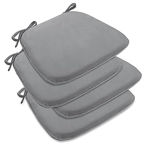 downluxe Indoor Chair Cushions for Dining Chairs, Dutch Velvet Fabric Memory Foam Chair Pads with Ties for Kitchen, Dining Room and Bedroom, 17" X 16" X 1.5", Grey, 4 Pack Cover